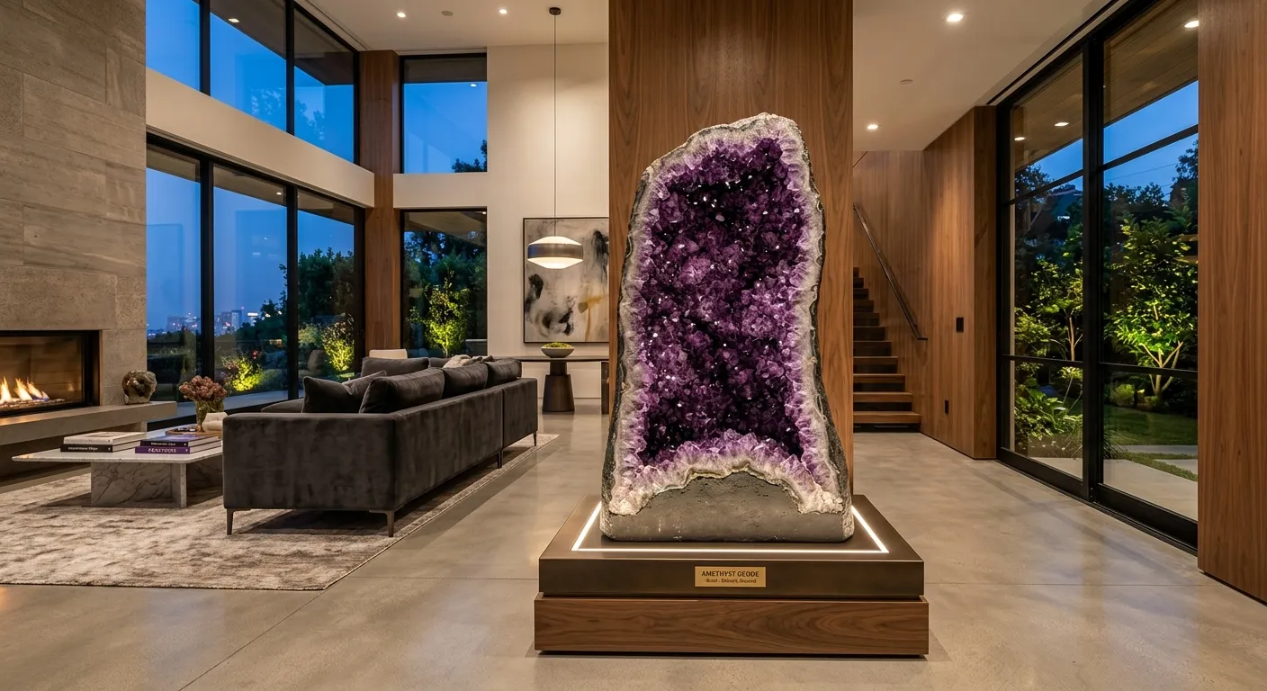 Large ethically sourced geode in a luxury architectural interior